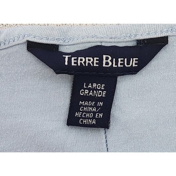 Terre Bleue Light Blue Shark Bite Hem Short Sleeves Top Large Lightweight Flowy - Picture 4 of 5